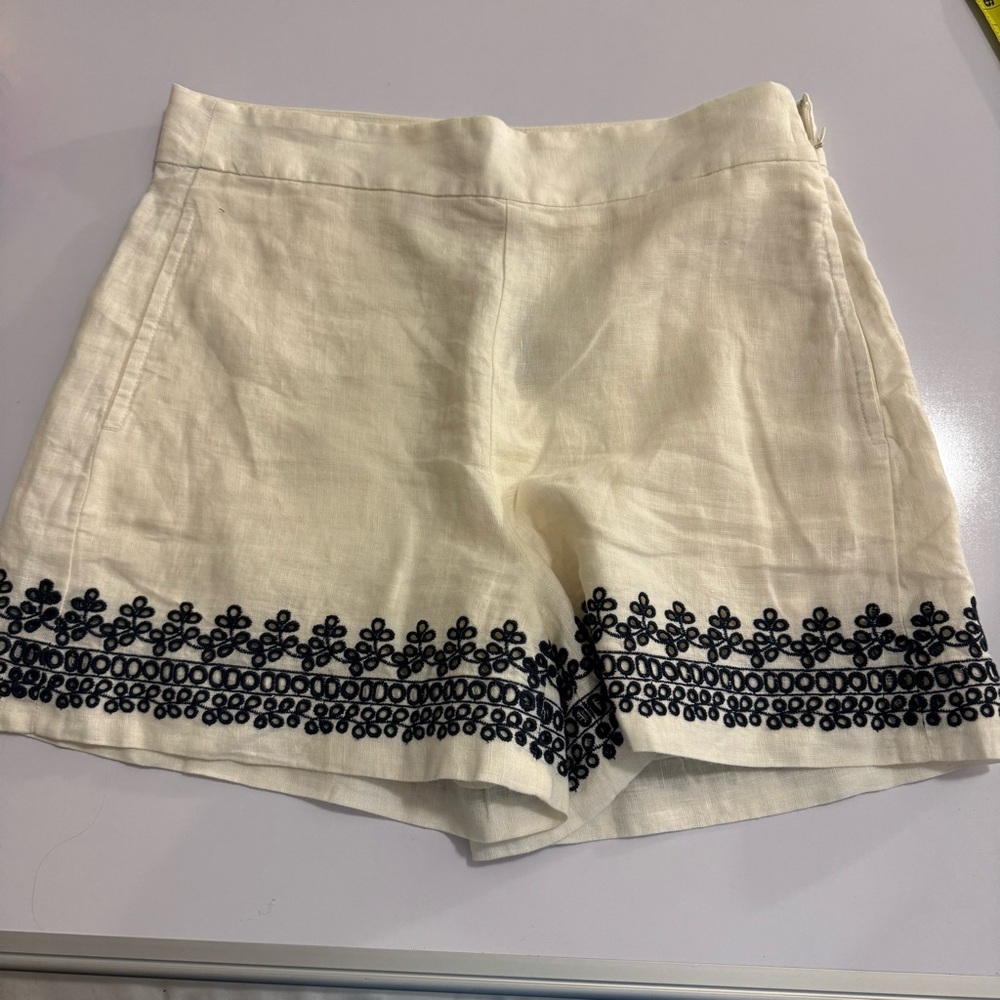 J. Crew Cream Shorts with Black Embroidery